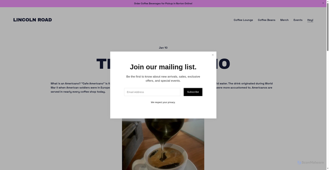 Security scan screenshot of https://lincolnroad.coffee/hey/the-americano?srsltid=AfmBOophmOxBQ7aqFd18N82bFBlUC7Vn0KalVoFGyMtVT0MkyqFSLYjK
