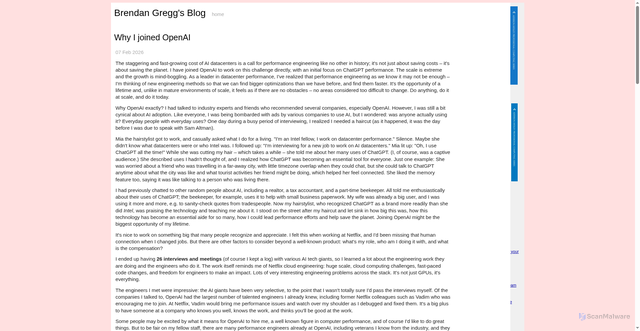 Security scan screenshot of https://www.brendangregg.com/blog/2026-02-07/why-i-joined-openai.html
