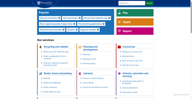 Security scan screenshot of http://www.shropshire.gov.uk