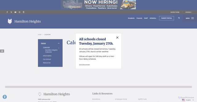Security scan screenshot of https://hh.casdonline.org/calendar