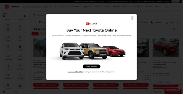 Security scan screenshot of https://www.schaumburgtoyota.com/new-vehicles/tacoma-2/