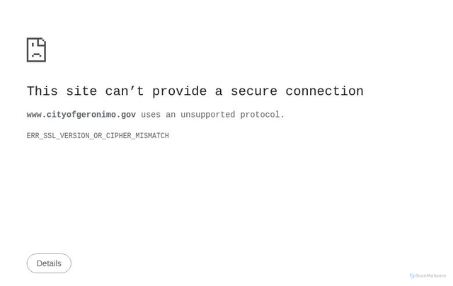 Security scan screenshot of http://www.cityofgeronimo.gov/