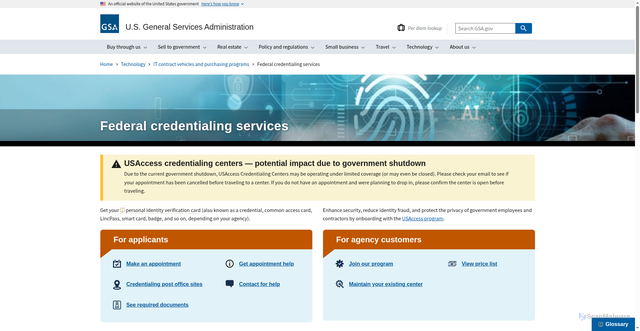 Security scan screenshot of https://www.gsa.gov/technology/it-contract-vehicles-and-purchasing-programs/federal-credentialing-services?gsaredirect=fedidcard