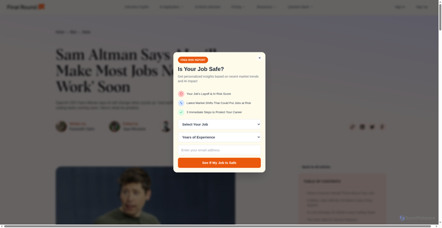 Security scan screenshot of https://www.finalroundai.com/blog/sam-altman-says-ai-will-make-most-jobs-not-real-work-soon