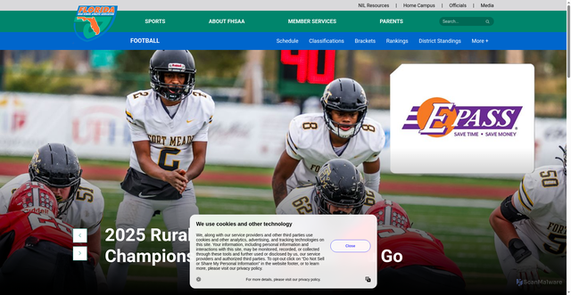 Security scan screenshot of https://fhsaa.com/sports/football