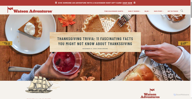 Security scan screenshot of https://watsonadventures.com/blog/fun-stuff/11-facts-about-thanksgiving/