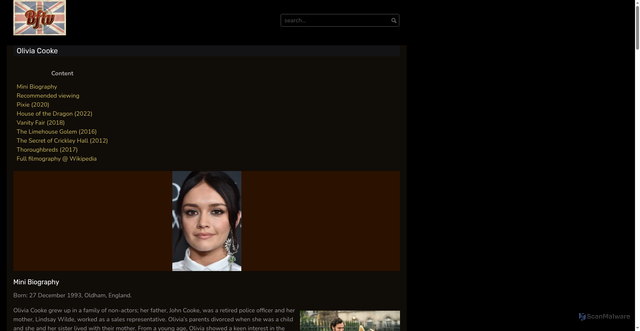 Security scan screenshot of https://britishftv.co.uk/olivia-cooke/