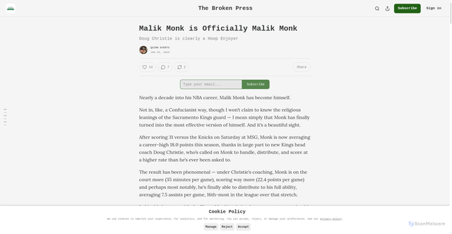 Security scan screenshot of https://thebrokenpress.substack.com/p/malik-monk-is-officially-malik-monk