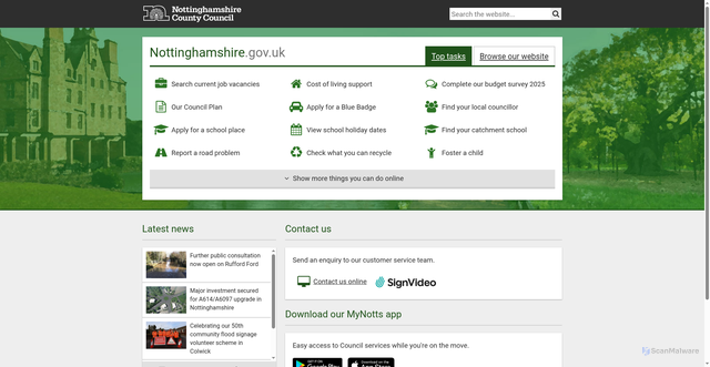 Security scan screenshot of https://www.nottinghamshire.gov.uk