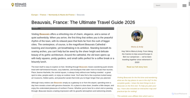 Security scan screenshot of https://www.nomads-travel-guide.com/city/beauvais/