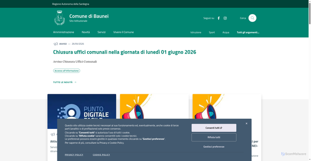 Security scan screenshot of https://www.comunedibaunei.it