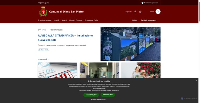 Security scan screenshot of https://www.comune.dianosanpietro.im.it