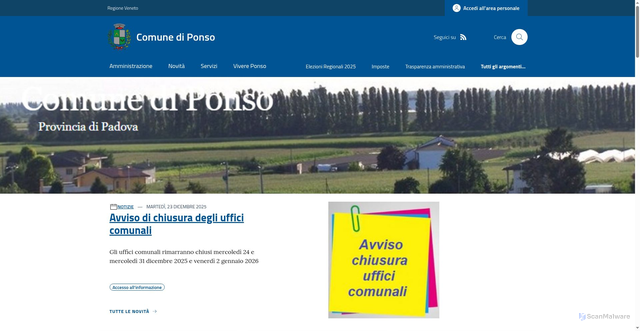 Security scan screenshot of https://www.comune.ponso.pd.it/
