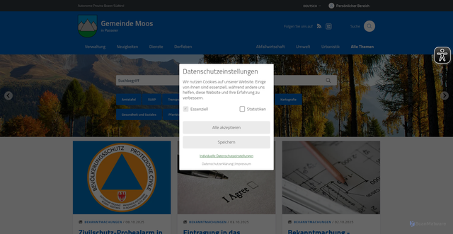 Security scan screenshot of https://www.comune.mosoinpassiria.bz.it/de