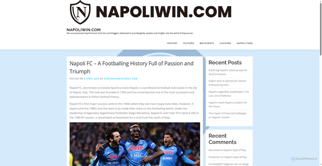 Security scan screenshot of https://napoliwin.com/history/napoli-fc-a-footballing-history-full-of-passion-and-triumph/