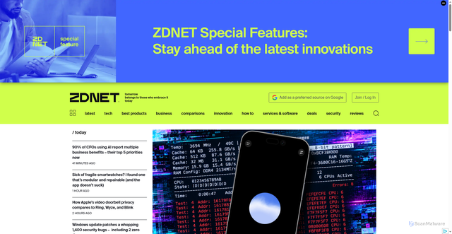 Security scan screenshot of https://zdnet.de