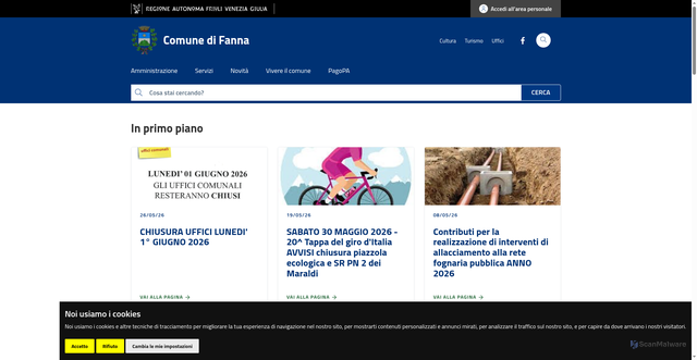 Security scan screenshot of https://www.comune.fanna.pn.it