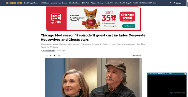 Security scan screenshot of https://onechicagocenter.com/chicago-med-season-11-episode-11-guest-cast