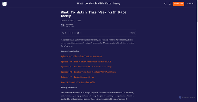 Security scan screenshot of https://katecasey.substack.com/p/what-to-watch-this-week-with-kate-b12