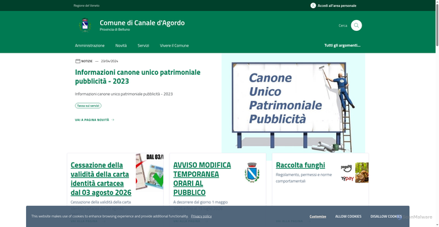 Security scan screenshot of https://www.comune.canaledagordo.bl.it