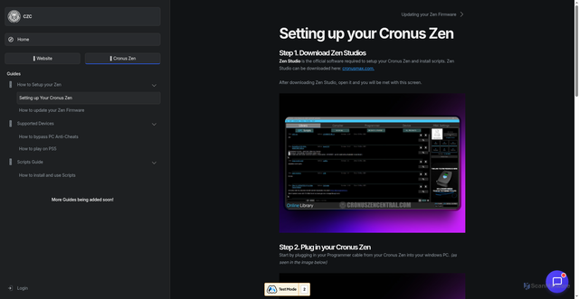 Security scan screenshot of https://cronuszencentral.com/guides/cronuszen/setting-up-your-cronus-zen
