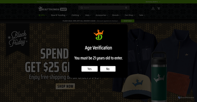 Security scan screenshot of https://www.shopdraftkings.com/?srsltid=AfmBOor-QUj72BvseZy0EeF9LLRs2wznbTYsa356Bn3u8CwJYnj1Zdp1