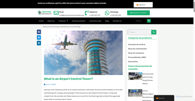 Security scan screenshot of https://controlroomconsoles.com/es/what-is-an-airport-control-tower/