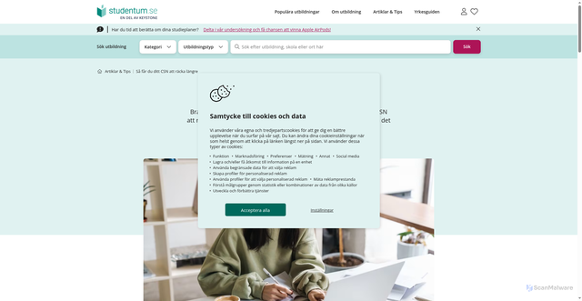 Security scan screenshot of https://www.studentum.se/artiklar-tips/sa-far-du-csn-att-racka-langre-6713