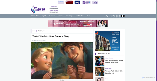 Security scan screenshot of https://see.news/tangled-live-action-movie-revived-at-disney