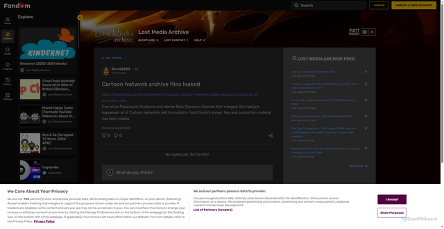 Security scan screenshot of https://lostmediaarchive.fandom.com/f/p/4400000000000089708