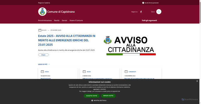 Security scan screenshot of https://www.comune.capistrano.vv.it/it