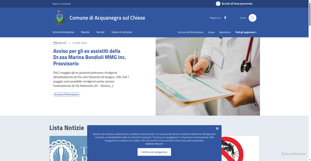 Security scan screenshot of https://comune.acquanegra.mn.it/