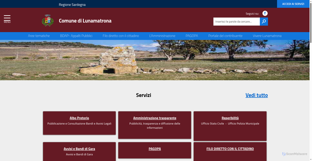 Security scan screenshot of https://www.comune.lunamatrona.ca.it/