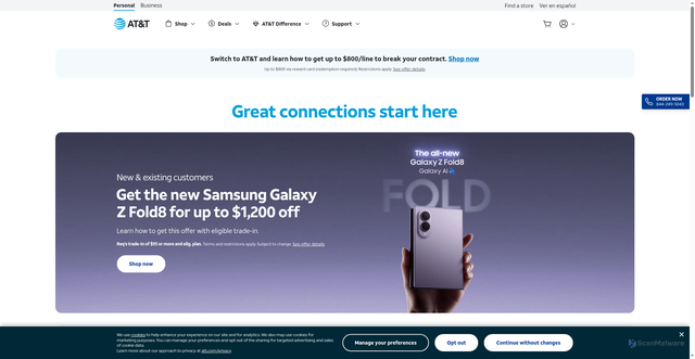 Security scan screenshot of https://www.wireless.att.com