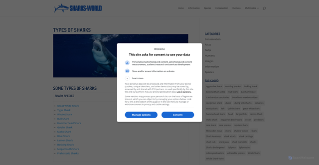 Security scan screenshot of https://www.sharks-world.com/types_of_sharks/