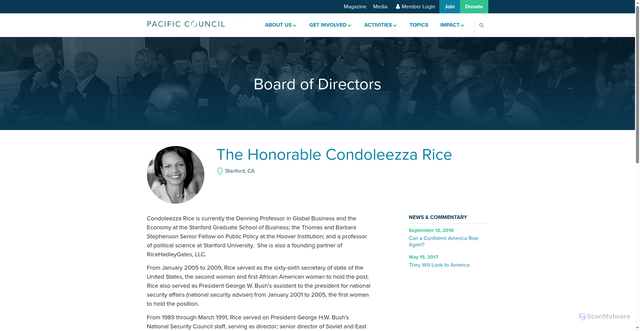 Security scan screenshot of https://www.pacificcouncil.org/about/network/profile/condoleezza-rice