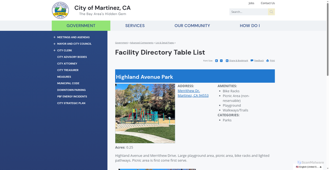 Security scan screenshot of https://www.cityofmartinez.org/Home/Components/FacilityDirectory/FacilityDirectory/10/33