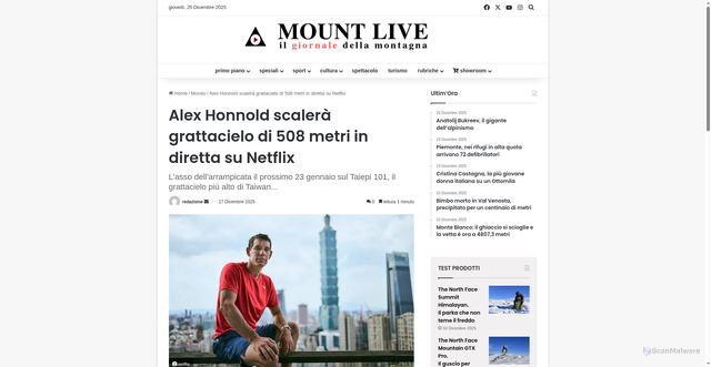 Security scan screenshot of https://www.mountlive.com/alex-honnold-scalera-grattacielo-di-508-metri-in-diretta-su-netflix/