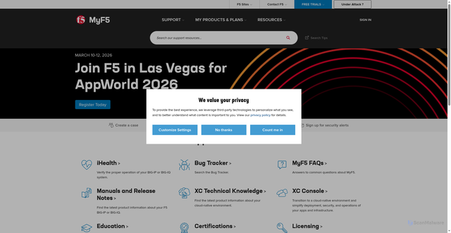 Security scan screenshot of https://techdocs.f5.com