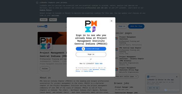 Security scan screenshot of https://www.linkedin.com/company/pmi-central-indiana-chapter