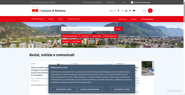 Security scan screenshot of https://www.comune.bolzano.it