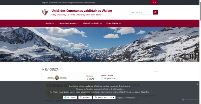 Security scan screenshot of https://www.cm-walser.vda.it