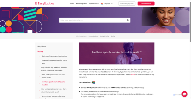 Security scan screenshot of https://support.easyequities.co.za/support/solutions/articles/5000622232-are-there-specific-market-hours-to-invest-in-
