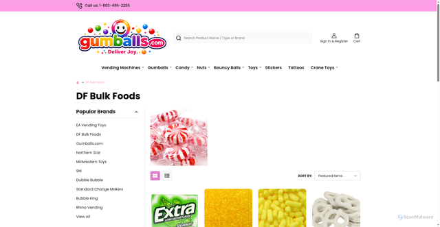 Security scan screenshot of https://www.gumballs.com/df-bulk-foods/?page=39&srsltid=AfmBOooyg3_hedl-WXeA2dEwNqpb8xB2j3zs3EyXCWvDiVretwxMF-fZ
