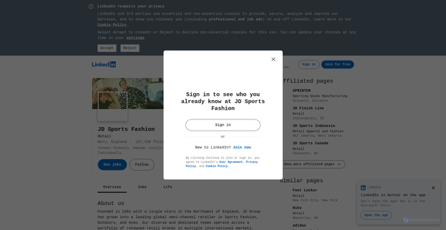 Security scan screenshot of https://uk.linkedin.com/company/jd-sports-fashion-plc