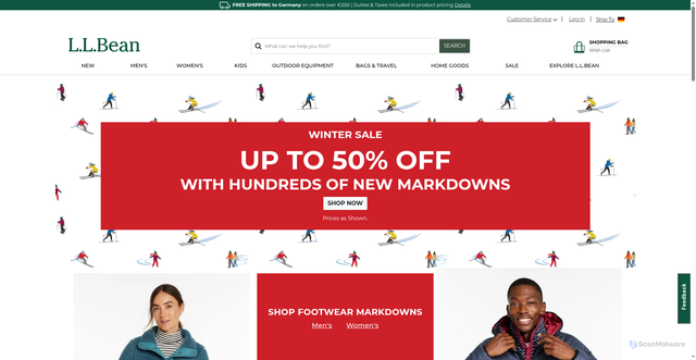 Security scan screenshot of https://click.llbean.com