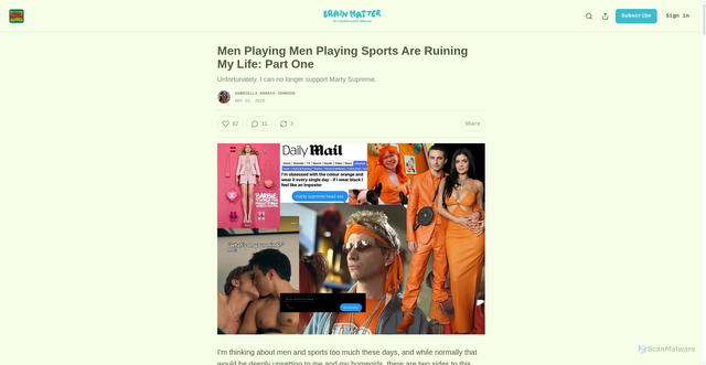 Security scan screenshot of https://brainmatterbygkj.substack.com/p/heated-rivalry-gay-sports-marty-supreme-timothee-chalamet-orange-styling-law-roach-zendaya