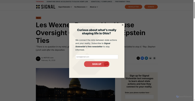 Security scan screenshot of https://signalohio.org/les-wexner-deposed-by-house-oversight-committee-over-epstein-ties/