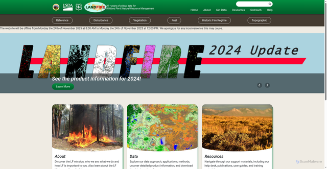 Security scan screenshot of https://landfire.gov/
