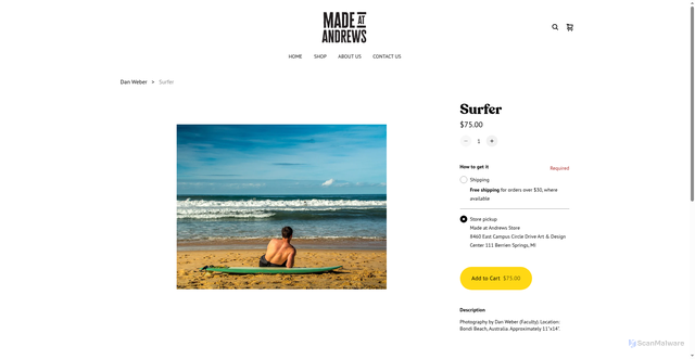 Security scan screenshot of https://www.madeatandrews.com/product/surfer/340